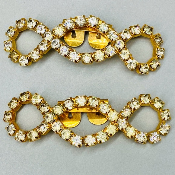 Vintage Rhinestone Shoe Clips Clear Prong Set Crystals - Picture 4 of 11